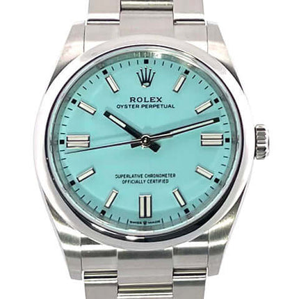 Rolex Oyster Perpetual 36 Ref. 126000 mit türkisfarbenem Zifferblatt und Edelstahlarmband - gebraucht und neu verfügbar.