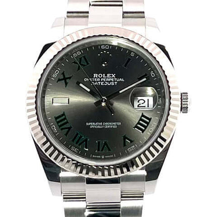 Rolex Datejust Uhr mit silbernem Armband und schwarzem Zifferblatt, online bei Uhren2000 kaufen.