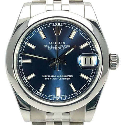 Rolex Datejust 31 Edelstahl Armbanduhr mit blauem Zifferblatt und Jubiläumsarmband, Ref. 178240.