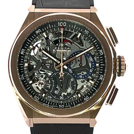 Zenith Defy Herrenuhr mit offenem Zifferblatt und Lederarmband, neu zu kaufen bei großer Auswahl und sicherer Lieferung.