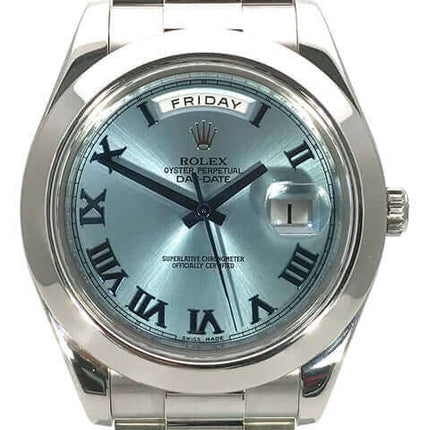 Rolex Day-Date II 950 Platin Uhr mit blauem Zifferblatt und römischen Ziffern
