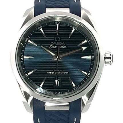 Omega Seamaster Aqua Terra Master Co-Axial Mid Size 38,5 mm Uhr mit blauem Zifferblatt und Armband.