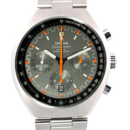 Omega Speedmaster Mark II Co-Axial Chronograph Herrenuhr mit silbernem Edelstahlarmband und schwarzem Ziffernblatt