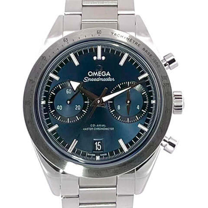 Omega Speedmaster 57 Co-Axial Chronograph Uhr mit Edelstahlarmband und blauem Zifferblatt