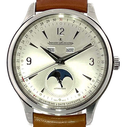 Jaeger-LeCoultre Master Herrenuhr mit braunem Lederarmband und silbernem Zifferblatt