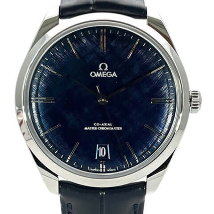 Omega De Ville Tresor Herrenuhr mit blauem Zifferblatt und Lederarmband