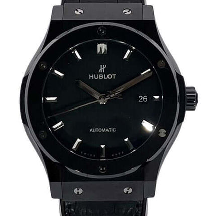 Hublot Classic Fusion 42mm Automatikuhr in Schwarz mit schwarzem Lederarmband
