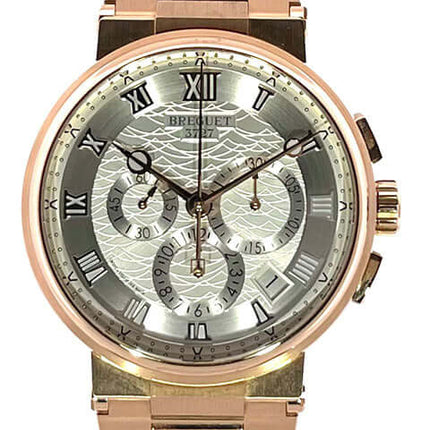 Breguet Marine Uhr in Roségold, stilvolle Armbanduhr mit römischen Ziffern und Komplikationen, luxuriöses Design für elegante Anlässe.