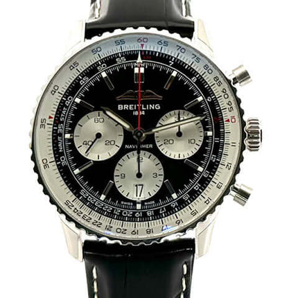 Breitling Navitimer B01 Herrenuhr mit schwarzem Zifferblatt und Lederarmband
