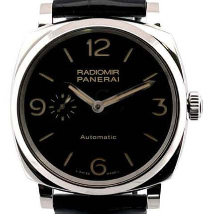 Officine Panerai Radiomir 1940 Herrenuhr mit schwarzem Zifferblatt und Lederarmband