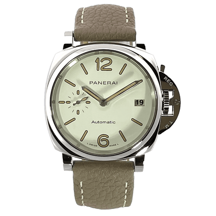 Officine Panerai Armbanduhr mit beigem Lederarmband und hellem Zifferblatt – Luxusuhren für Damen und Herren online kaufen