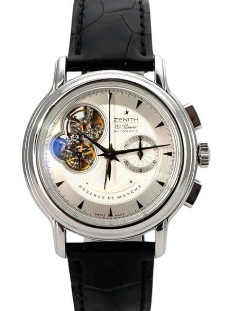 Zenith Chronomaster El Primero Open 03.0240.4021/01.C495, Chronograph aus Edelstahl mit schwarzem Lederband