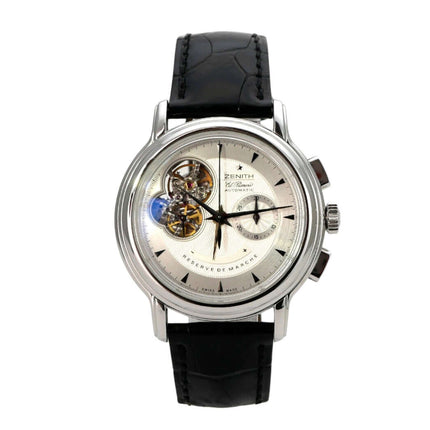 Zenith Chronomaster El Primero Open 03.0240.4021/01.C495 Uhr mit Edelstahlgehäuse, schwarzem Lederband und offenem Zifferblatt