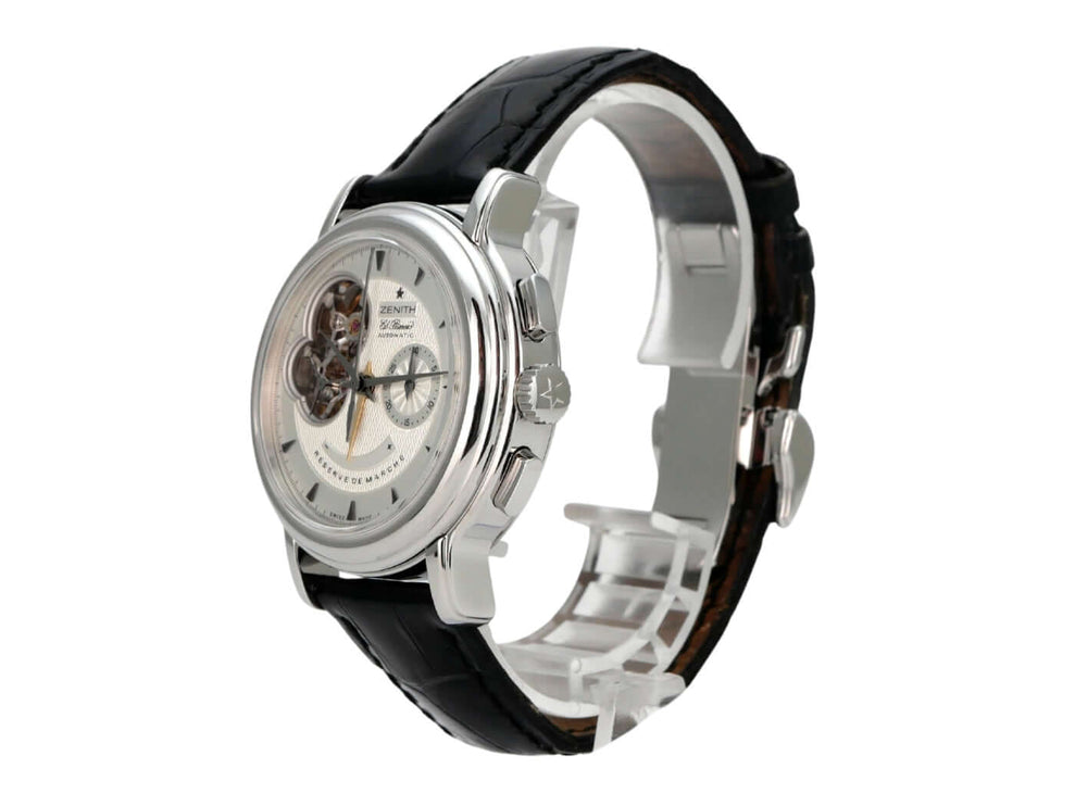 Zenith Chronomaster El Primero Open 03.0240.4021/01.C495 Edelstahl-Chronograph mit schwarzem Lederband und offener Unruh
