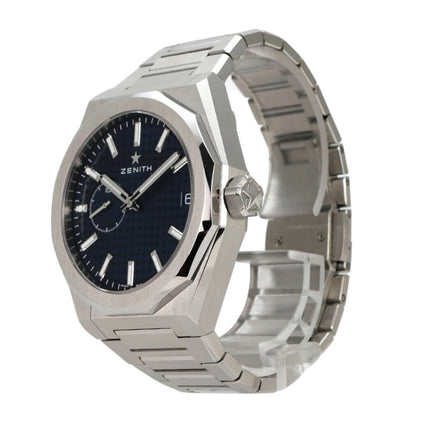 Zenith Defy Skyline 03.9300.3620/51.I001 automatische Uhr mit Edelstahlband und blauem Zifferblatt.