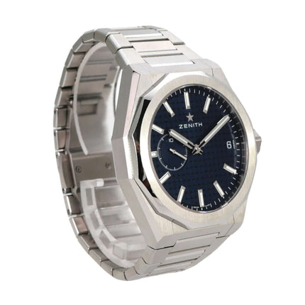 Zenith Defy Skyline 03.9300.3620/51.I001 Edelstahl Armbanduhr mit blauem Zifferblatt und Automatikwerk.