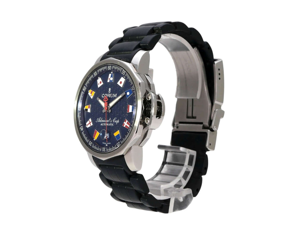 Corum Admiral's Cup Trophy 41 082.833.20 Edelstahl Uhr mit blauem Zifferblatt und Kautschukband