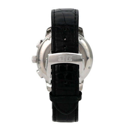Glashütte Original Senator Chronograph XL 1-39-34-21-42-04 Rückansicht mit schwarzem Lederband und Edelstahlgehäuse