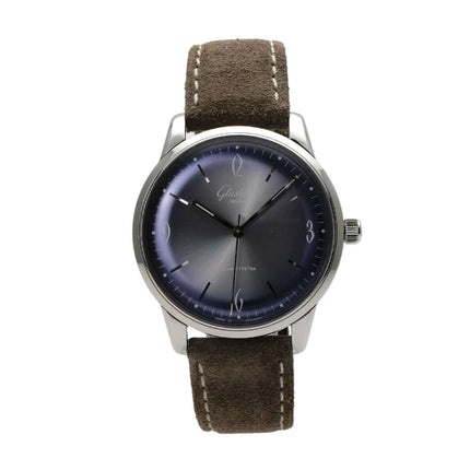 Glashütte Original Senator Sixties Jahresedition Uhr mit blauem Zifferblatt und braunem Lederarmband