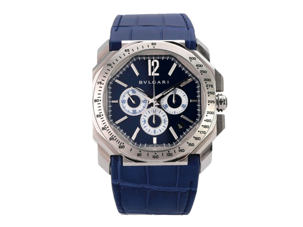 Bvlgari Octo Velocissimo Chronograph Maserati 102229 mit blauem Zifferblatt und Lederarmband