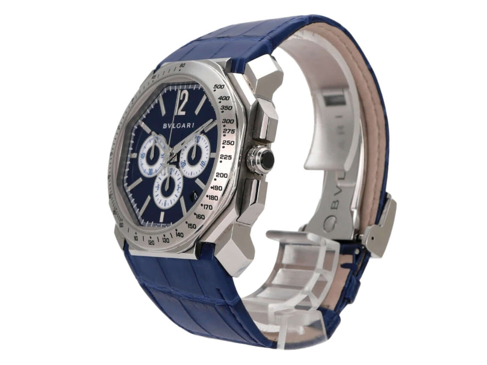 Bvlgari Octo Velocissimo Chronograph Maserati 102229 mit blauem Lederband und Edelstahl-Gehäuse