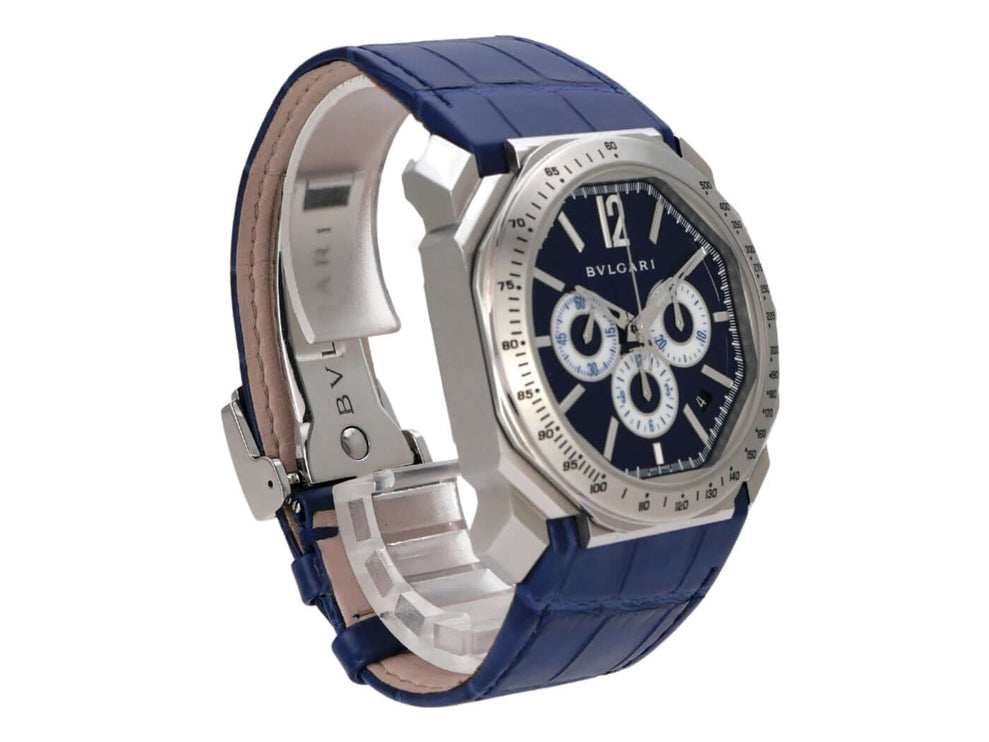 Bvlgari Octo Velocissimo Chronograph Maserati 102229 mit blauem Lederband und Edelstahl-Gehäuse