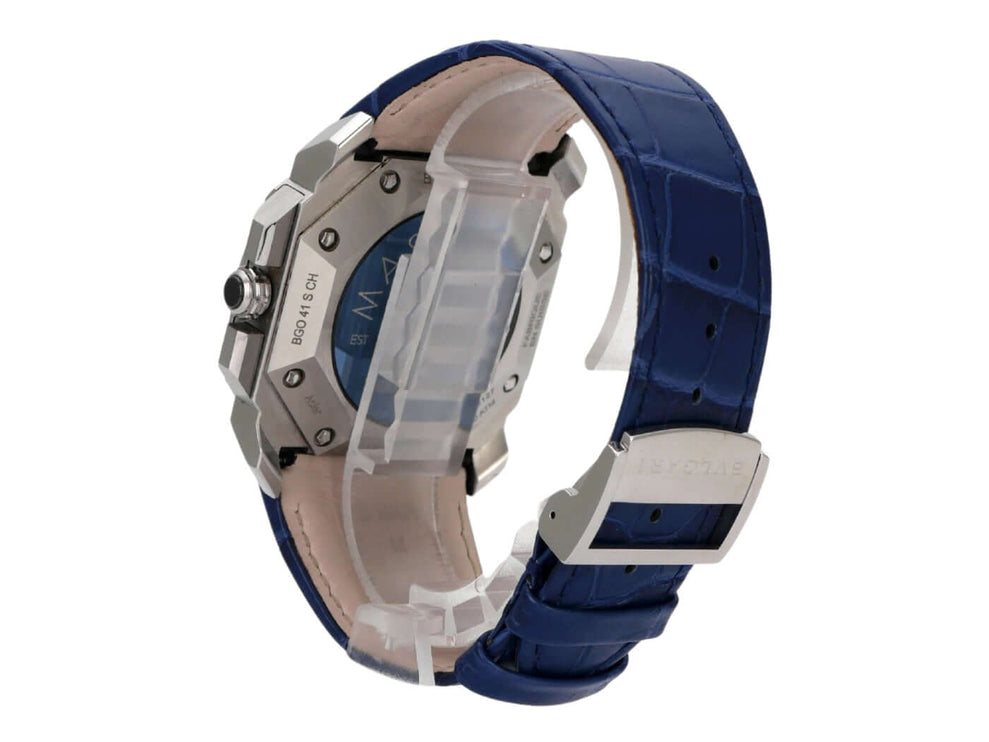 Bvlgari Octo Velocissimo Chronograph Maserati 102229 mit blauem Lederband und Sichtboden