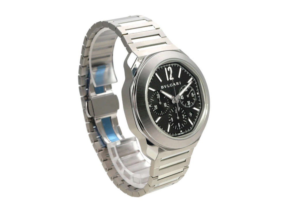 Bvlgari Octo Roma Chronograph Steel 103471 edelstahlarmband und schwarzes Zifferblatt mit Chronographen-Funktionen