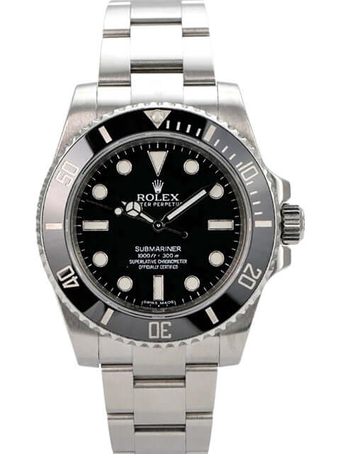 Rolex Submariner No Date 114060 mit schwarzem Zifferblatt und Edelstahlarmband.