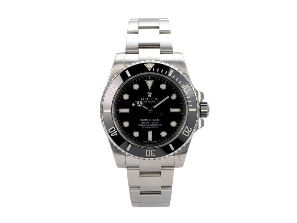 Rolex Submariner No Date 114060 mit schwarzem Zifferblatt und Edelstahlarmband, hochwertig und funktional.
