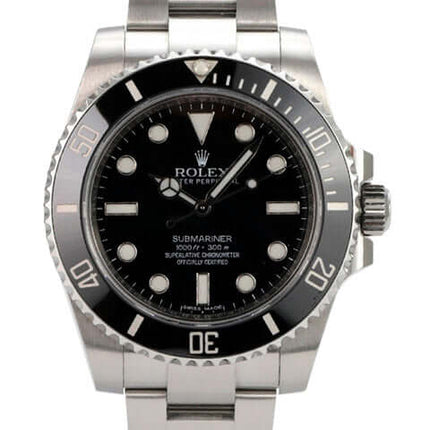 Rolex Submariner No Date 114060 mit schwarzem Zifferblatt und Edelstahlband in Hochglanzfinishing.