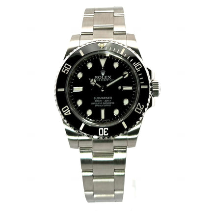 Rolex Submariner No Date 114060 Uhr, Edelstahlgehäuse, schwarze Keramik Lünette und Zifferblatt mit Leuchtpunkten, Oysterstahlband.
