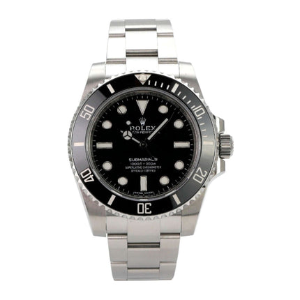 Rolex Submariner No Date 114060 mit schwarzem Zifferblatt und Edelstahlband, poliertes und satinierte Gehäuse.