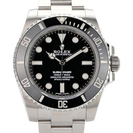 Rolex Submariner No Date 114060 in Edelstahl mit schwarzem Zifferblatt und Keramiklünette, 40 mm Gehäuse.