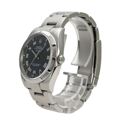 Rolex Oyster Perpetual 34 Blau Römisch 114210 aus Edelstahl mit blauem Zifferblatt und römischen Ziffern