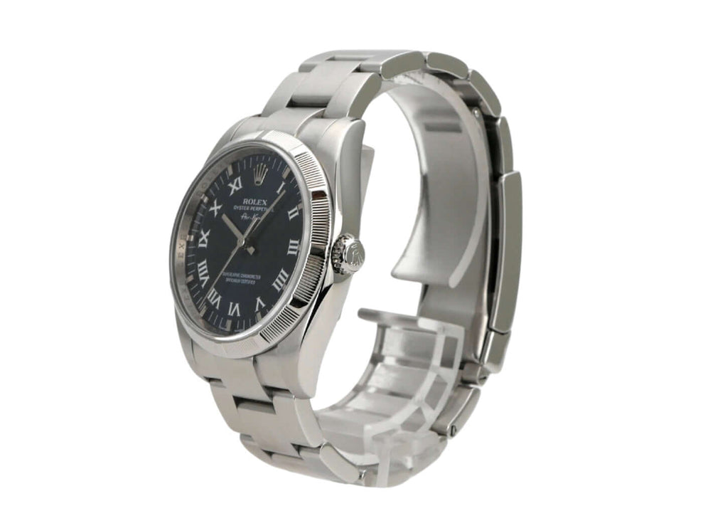 Rolex Oyster Perpetual 34 Blau Römisch 114210 aus Edelstahl mit blauem Zifferblatt und römischen Ziffern