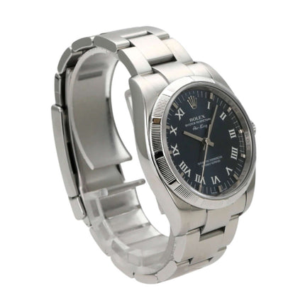 Rolex Oyster Perpetual 34 Blau Römisch 114210 mit Edelstahlgehäuse und blauem Zifferblatt, sehr guter Zustand.