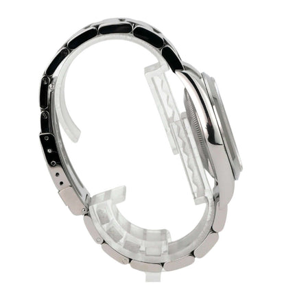 Rolex Explorer I Edelstahl 36 Ref. 114270 Uhr mit poliertem und satiniertem Edelstahlarmband seitlich