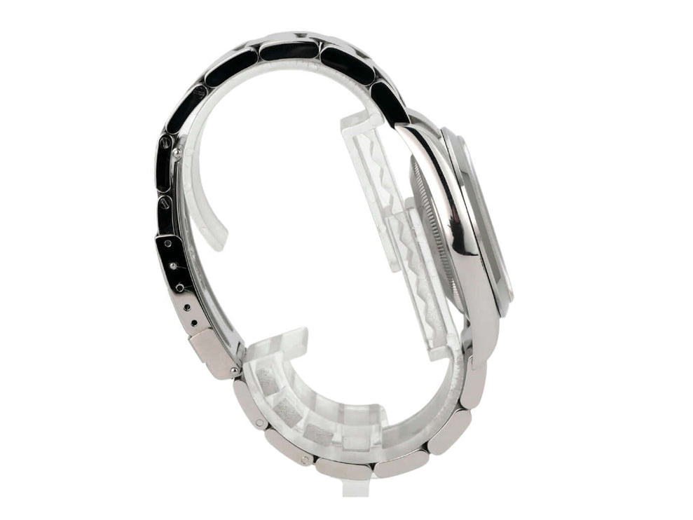 Rolex Explorer I Edelstahl 36 Ref. 114270 Uhr mit poliertem und satiniertem Edelstahlarmband seitlich