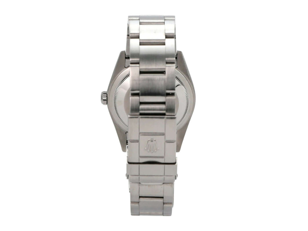 Rolex Explorer I Edelstahl 36 Ref. 114270 Rückansicht mit Edelstahlarmband und Gehäuse