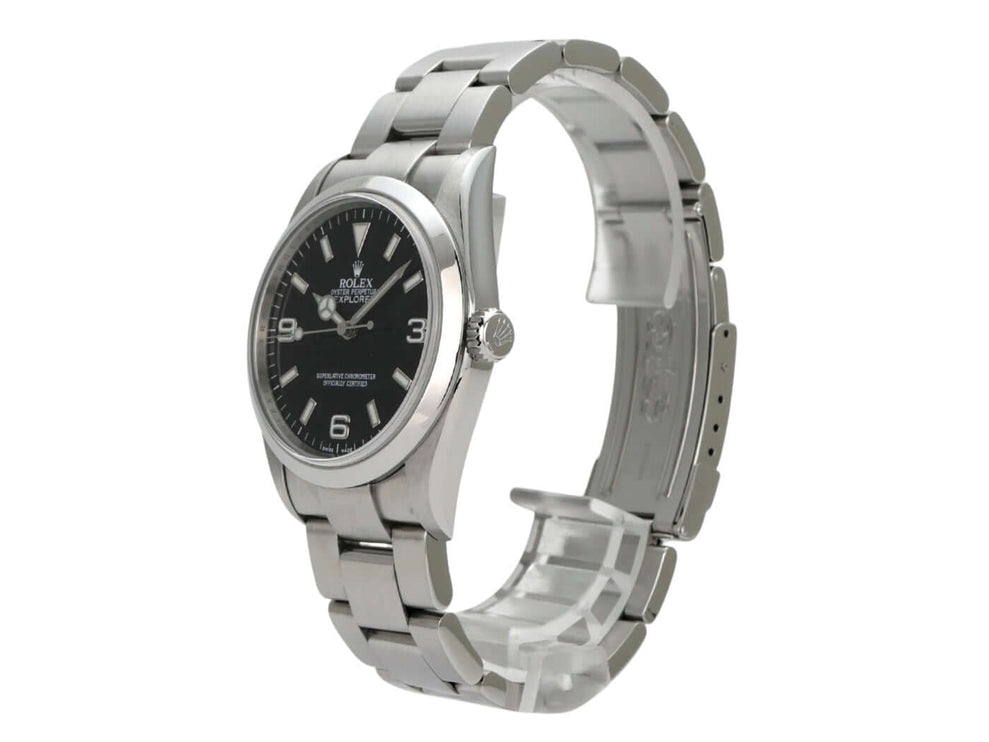 Rolex Explorer I Edelstahl 36 114270 mit poliertem Edelstahlarmband und schwarzem Zifferblatt