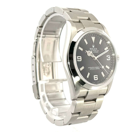 Rolex Explorer I Edelstahl 36 Ref. 114270, poliertes und satiniertes Edelstahlgehäuse, Oyster-Armband, schwarzes Zifferblatt, Automatikuhrwerk.