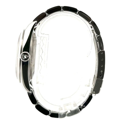 Rolex Explorer I Edelstahl 36 Ref. 114270 Seitenansicht des Edelstahlgehäuses und des polierten/satinierten Oyster Armbands