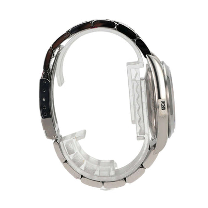 Rolex Explorer I Edelstahl 36 Ref. 114270 Seitansicht mit poliertem und satiniertem Armband.