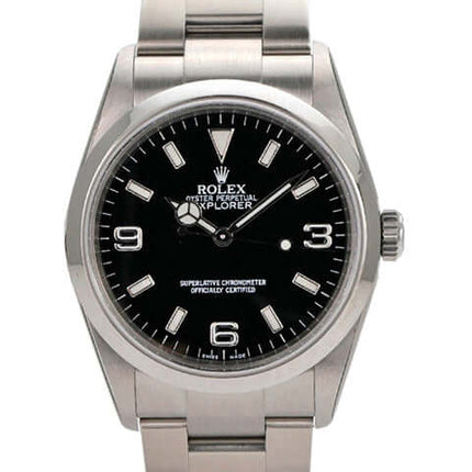 Rolex Explorer I Edelstahl 36 Ref. 114270 mit schwarzem Zifferblatt und poliertem Armband