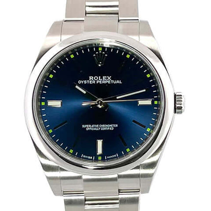 Rolex Oyster Perpetual 39 114300 Blau, Edelstahlgehäuse, Edelstahlarmband, blaues Zifferblatt, Saphirglas, gebraucht in sehr gutem Zustand