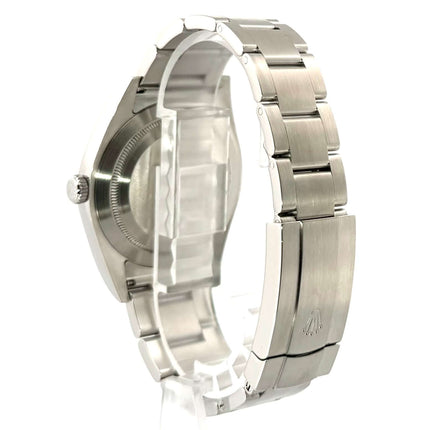 Rückseite und Edelstahlarmband der Rolex Oyster Perpetual 39 red grape 114300, poliert und satiniert. Gebrauchte Uhr im sehr guten Zustand.