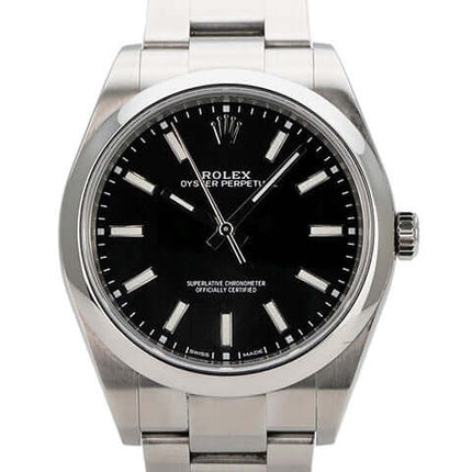 Rolex Oyster Perpetual 39 Schwarz 114300, schwarzes Zifferblatt, Edelstahl, 39 mm, Automatik, sehr guter Zustand