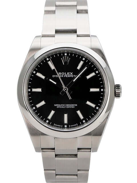 Rolex Oyster Perpetual 39 Schwarz 114300, schwarzes Zifferblatt, Edelstahl, 39 mm, Automatik, sehr guter Zustand
