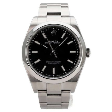 Rolex Oyster Perpetual 39 Schwarz 114300, schwarze Zifferblatt-Uhr mit Edelstahlband, 39 mm, Automatik